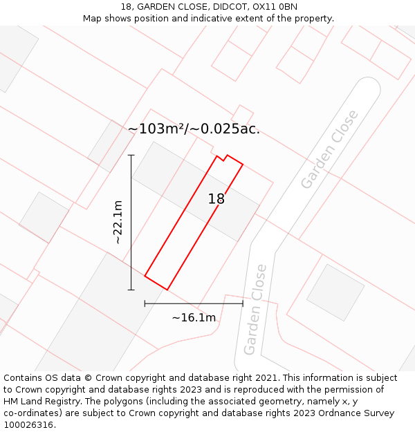 18, GARDEN CLOSE, DIDCOT, OX11 0BN: Plot and title map