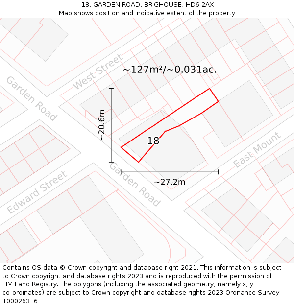 18, GARDEN ROAD, BRIGHOUSE, HD6 2AX: Plot and title map