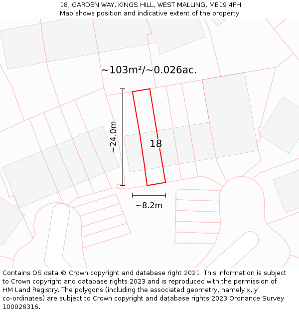 18, GARDEN WAY, KINGS HILL, WEST MALLING, ME19 4FH: Plot and title map