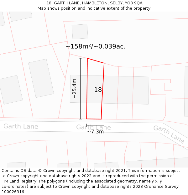 18, GARTH LANE, HAMBLETON, SELBY, YO8 9QA: Plot and title map