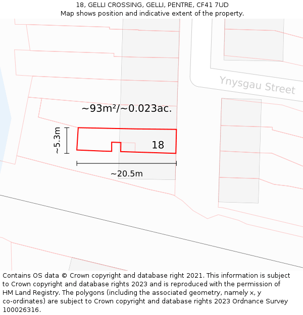 18, GELLI CROSSING, GELLI, PENTRE, CF41 7UD: Plot and title map