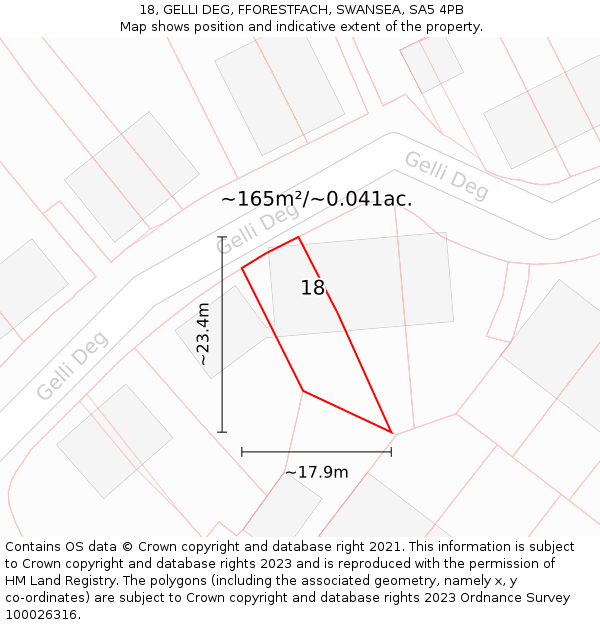 18, GELLI DEG, FFORESTFACH, SWANSEA, SA5 4PB: Plot and title map
