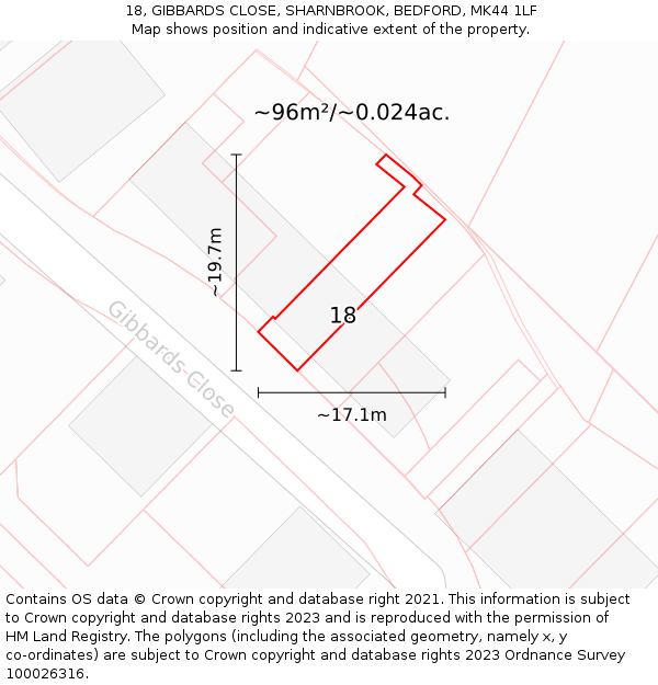 18, GIBBARDS CLOSE, SHARNBROOK, BEDFORD, MK44 1LF: Plot and title map