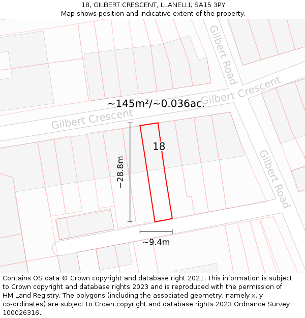 18, GILBERT CRESCENT, LLANELLI, SA15 3PY: Plot and title map