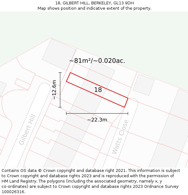 18, GILBERT HILL, BERKELEY, GL13 9DH: Plot and title map