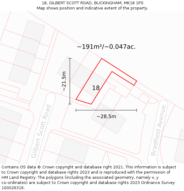 18, GILBERT SCOTT ROAD, BUCKINGHAM, MK18 1PS: Plot and title map