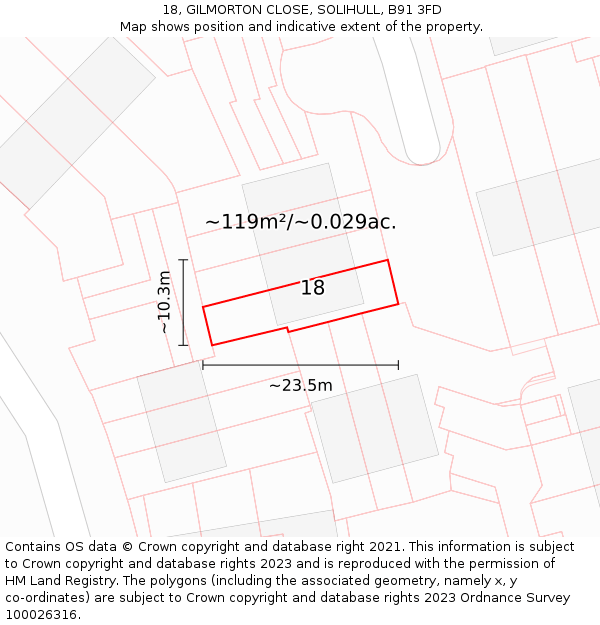 18, GILMORTON CLOSE, SOLIHULL, B91 3FD: Plot and title map