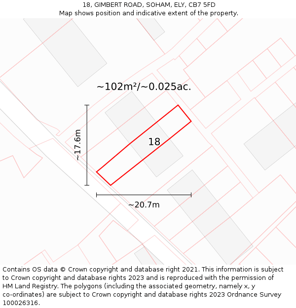 18, GIMBERT ROAD, SOHAM, ELY, CB7 5FD: Plot and title map