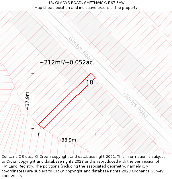 18, GLADYS ROAD, SMETHWICK, B67 5AW: Plot and title map
