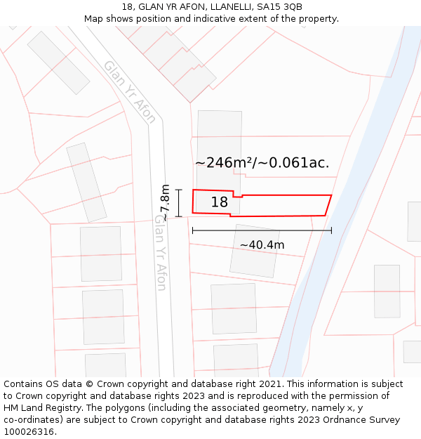 18, GLAN YR AFON, LLANELLI, SA15 3QB: Plot and title map