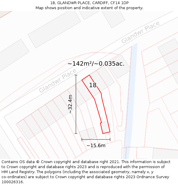 18, GLANDWR PLACE, CARDIFF, CF14 1DP: Plot and title map