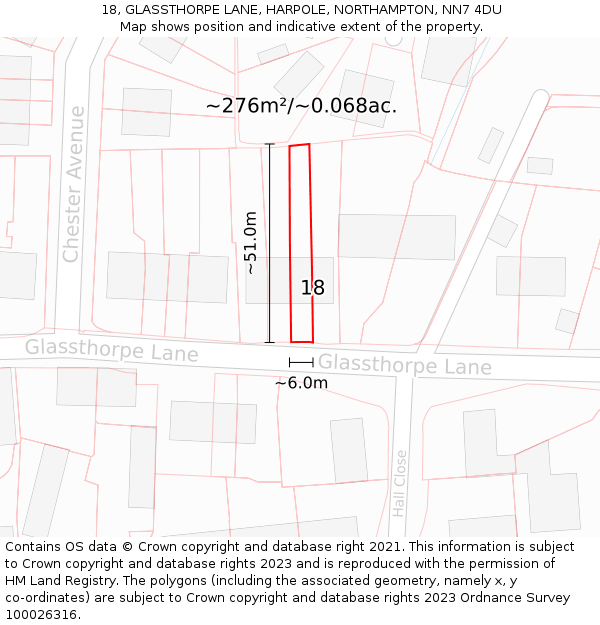 18, GLASSTHORPE LANE, HARPOLE, NORTHAMPTON, NN7 4DU: Plot and title map