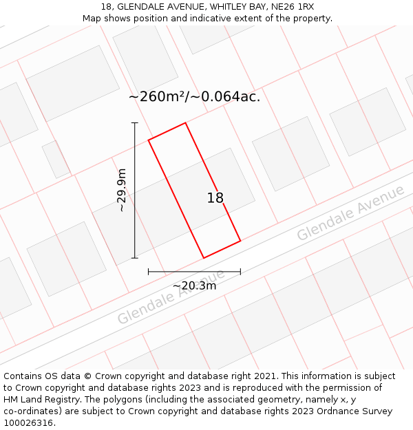 18, GLENDALE AVENUE, WHITLEY BAY, NE26 1RX: Plot and title map