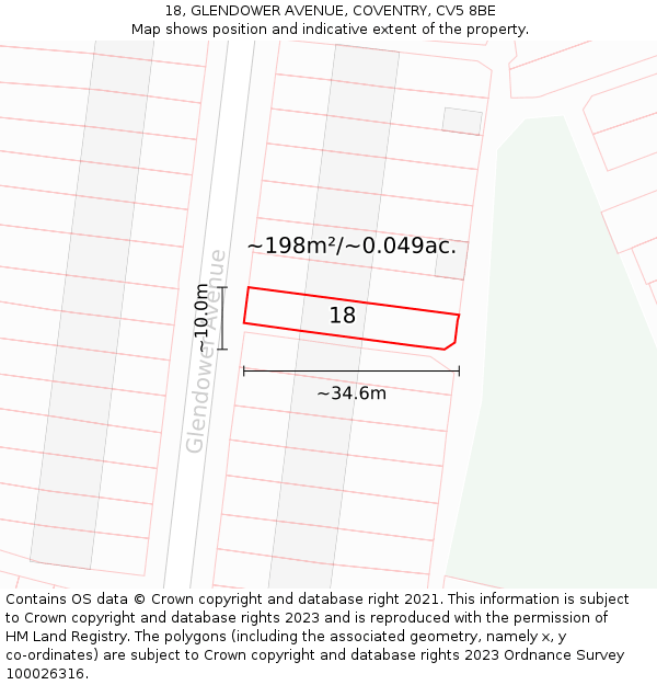 18, GLENDOWER AVENUE, COVENTRY, CV5 8BE: Plot and title map