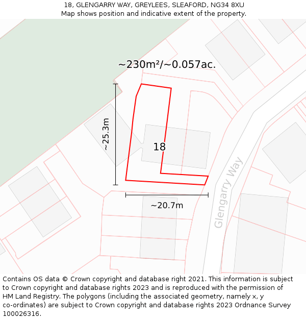 18, GLENGARRY WAY, GREYLEES, SLEAFORD, NG34 8XU: Plot and title map