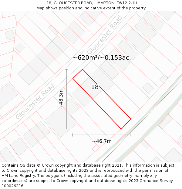 18, GLOUCESTER ROAD, HAMPTON, TW12 2UH: Plot and title map