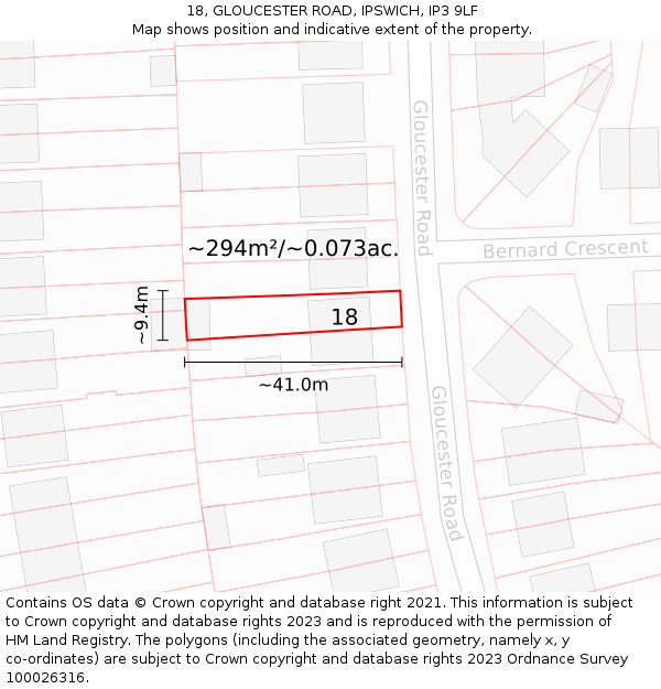 18, GLOUCESTER ROAD, IPSWICH, IP3 9LF: Plot and title map