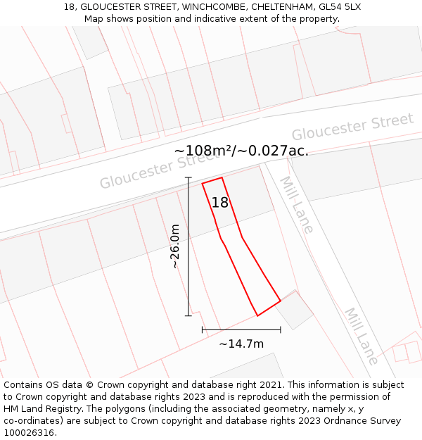 18, GLOUCESTER STREET, WINCHCOMBE, CHELTENHAM, GL54 5LX: Plot and title map