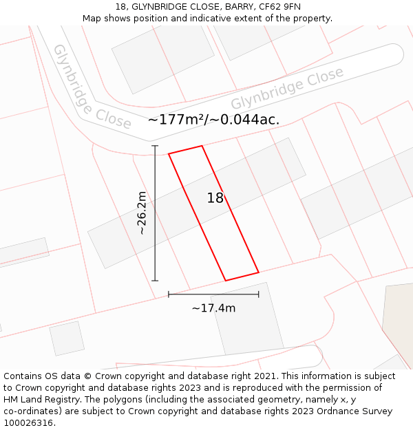 18, GLYNBRIDGE CLOSE, BARRY, CF62 9FN: Plot and title map