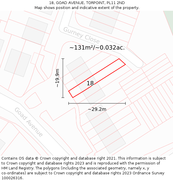 18, GOAD AVENUE, TORPOINT, PL11 2ND: Plot and title map