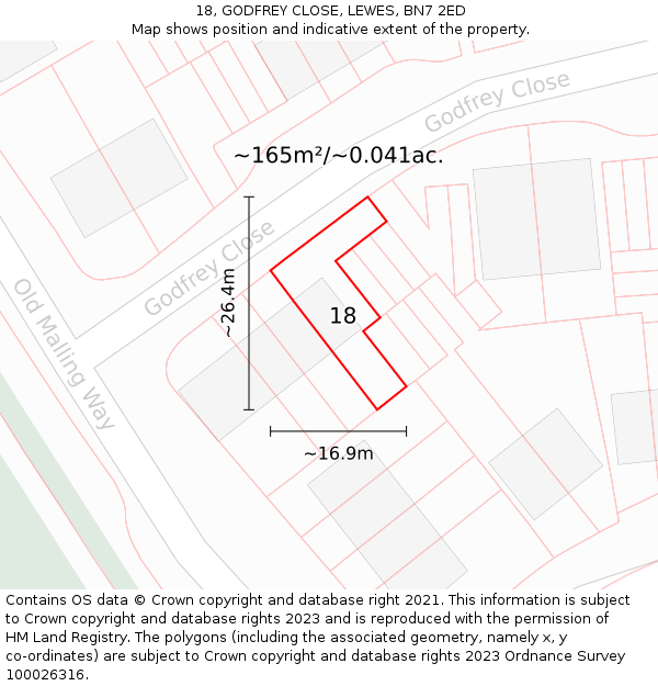 18, GODFREY CLOSE, LEWES, BN7 2ED: Plot and title map