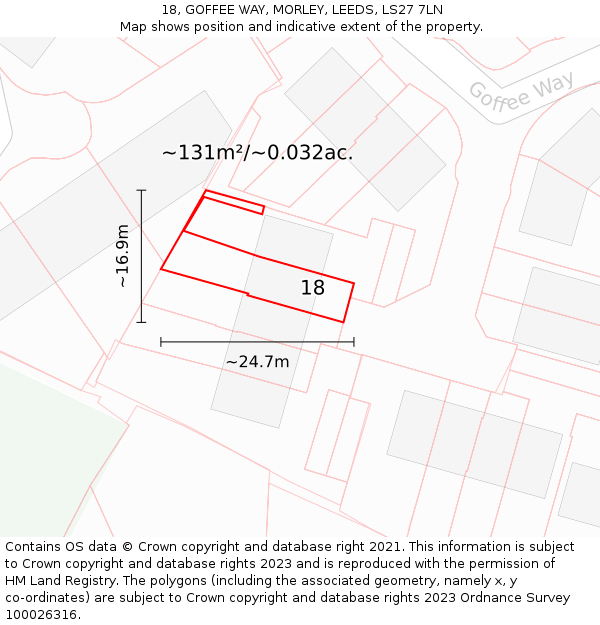 18, GOFFEE WAY, MORLEY, LEEDS, LS27 7LN: Plot and title map