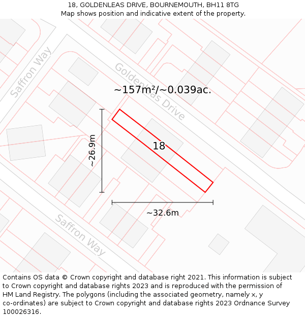 18, GOLDENLEAS DRIVE, BOURNEMOUTH, BH11 8TG: Plot and title map
