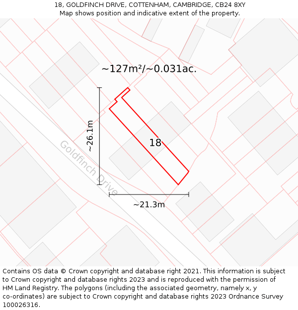 18, GOLDFINCH DRIVE, COTTENHAM, CAMBRIDGE, CB24 8XY: Plot and title map