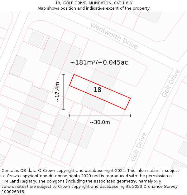 18, GOLF DRIVE, NUNEATON, CV11 6LY: Plot and title map