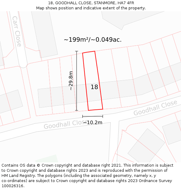 18, GOODHALL CLOSE, STANMORE, HA7 4FR: Plot and title map