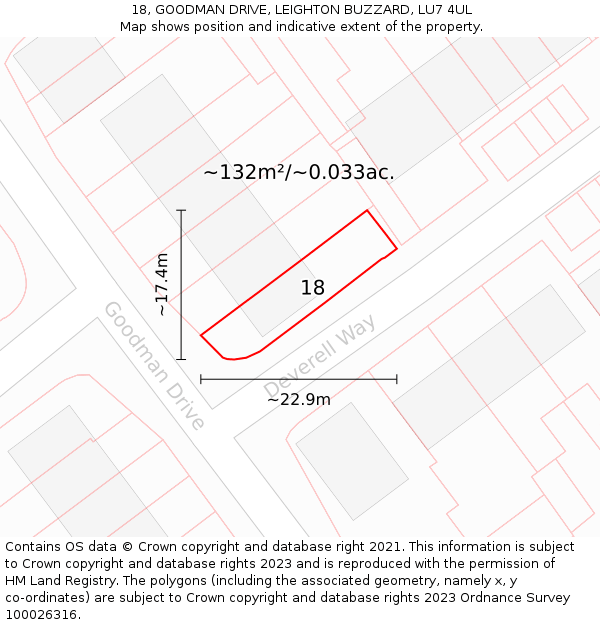 18, GOODMAN DRIVE, LEIGHTON BUZZARD, LU7 4UL: Plot and title map