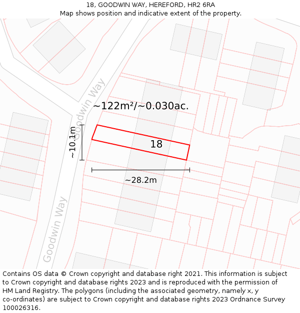 18, GOODWIN WAY, HEREFORD, HR2 6RA: Plot and title map