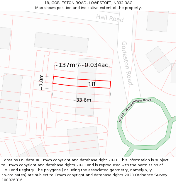 18, GORLESTON ROAD, LOWESTOFT, NR32 3AG: Plot and title map