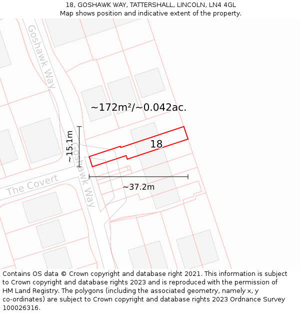 18, GOSHAWK WAY, TATTERSHALL, LINCOLN, LN4 4GL: Plot and title map