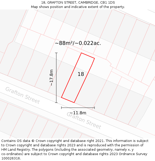 18, GRAFTON STREET, CAMBRIDGE, CB1 1DS: Plot and title map