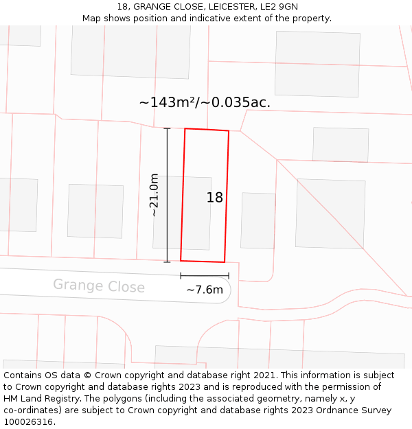 18, GRANGE CLOSE, LEICESTER, LE2 9GN: Plot and title map