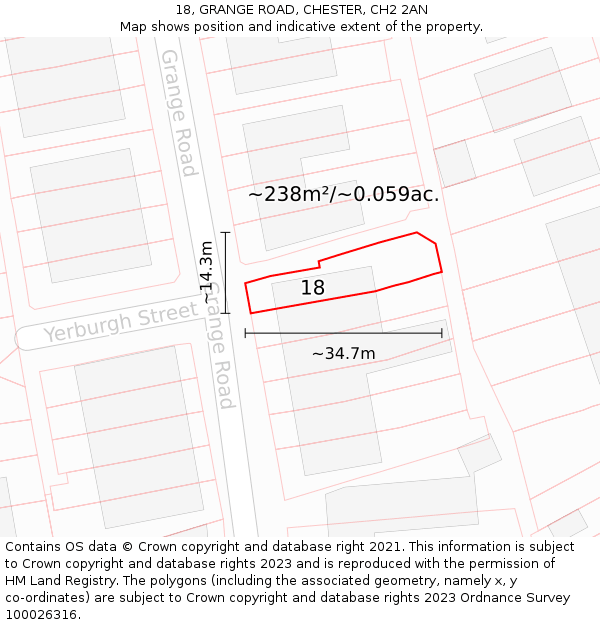 18, GRANGE ROAD, CHESTER, CH2 2AN: Plot and title map