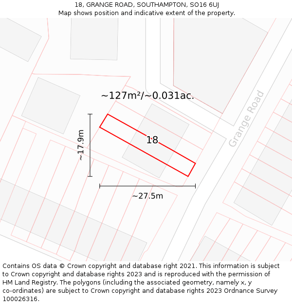 18, GRANGE ROAD, SOUTHAMPTON, SO16 6UJ: Plot and title map