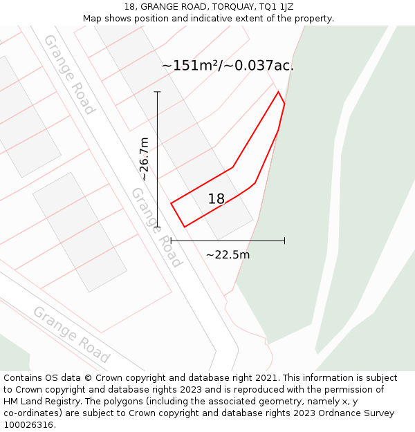 18, GRANGE ROAD, TORQUAY, TQ1 1JZ: Plot and title map