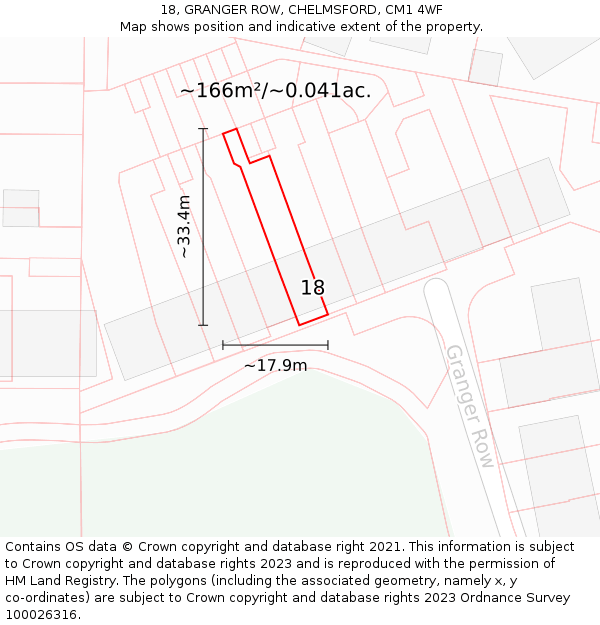 18, GRANGER ROW, CHELMSFORD, CM1 4WF: Plot and title map