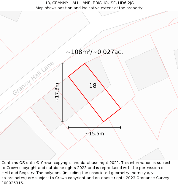 18, GRANNY HALL LANE, BRIGHOUSE, HD6 2JG: Plot and title map