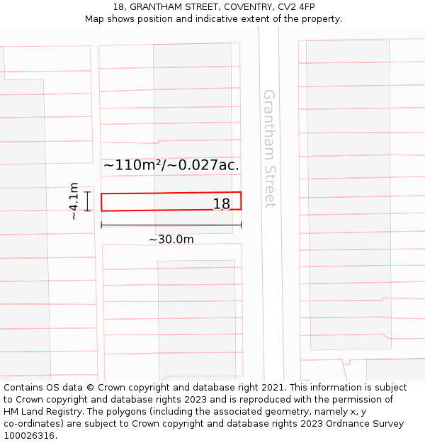 18, GRANTHAM STREET, COVENTRY, CV2 4FP: Plot and title map