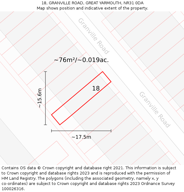 18, GRANVILLE ROAD, GREAT YARMOUTH, NR31 0DA: Plot and title map