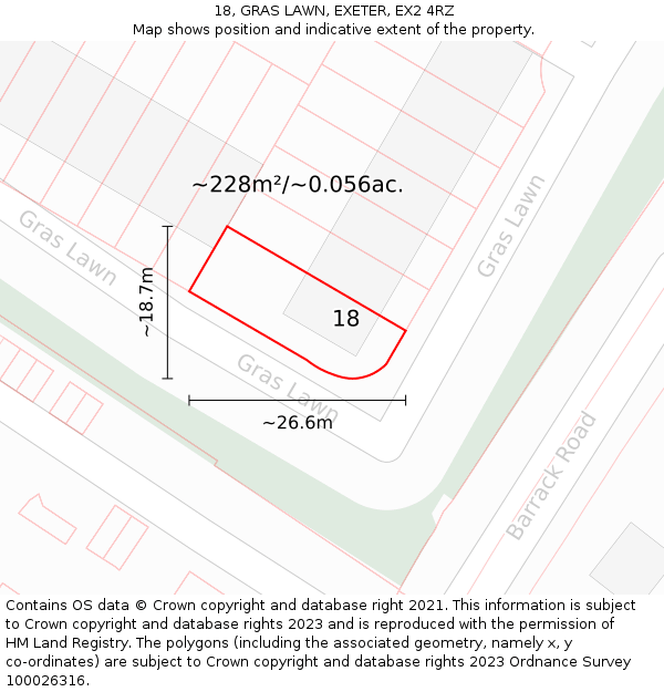 18, GRAS LAWN, EXETER, EX2 4RZ: Plot and title map