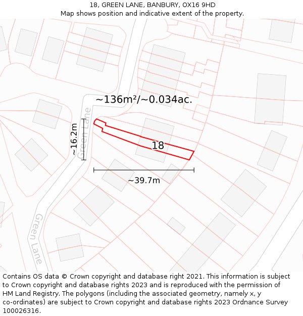 18, GREEN LANE, BANBURY, OX16 9HD: Plot and title map