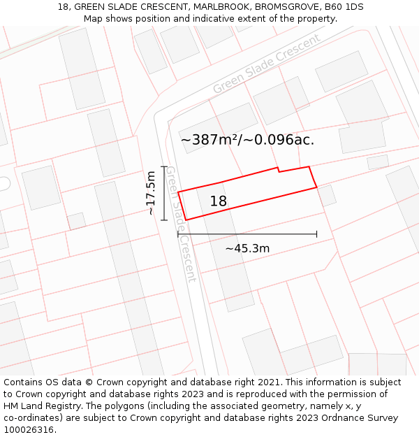 18, GREEN SLADE CRESCENT, MARLBROOK, BROMSGROVE, B60 1DS: Plot and title map