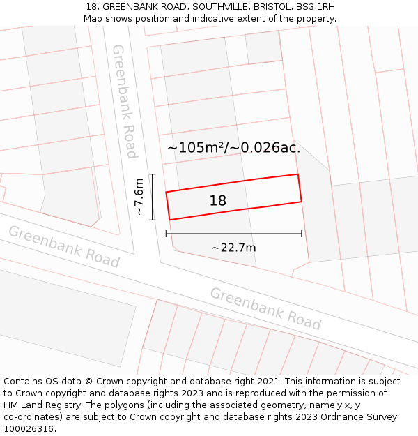 18, GREENBANK ROAD, SOUTHVILLE, BRISTOL, BS3 1RH: Plot and title map