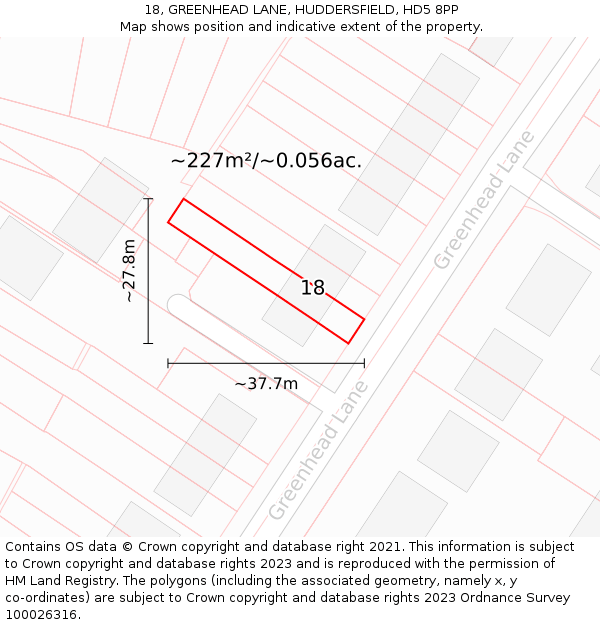 18, GREENHEAD LANE, HUDDERSFIELD, HD5 8PP: Plot and title map