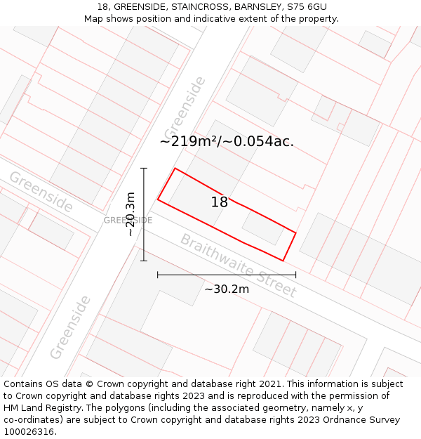 18, GREENSIDE, STAINCROSS, BARNSLEY, S75 6GU: Plot and title map