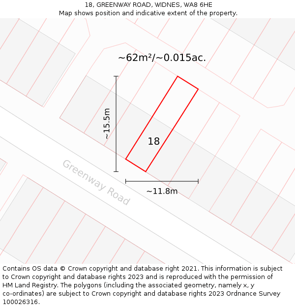 18, GREENWAY ROAD, WIDNES, WA8 6HE: Plot and title map